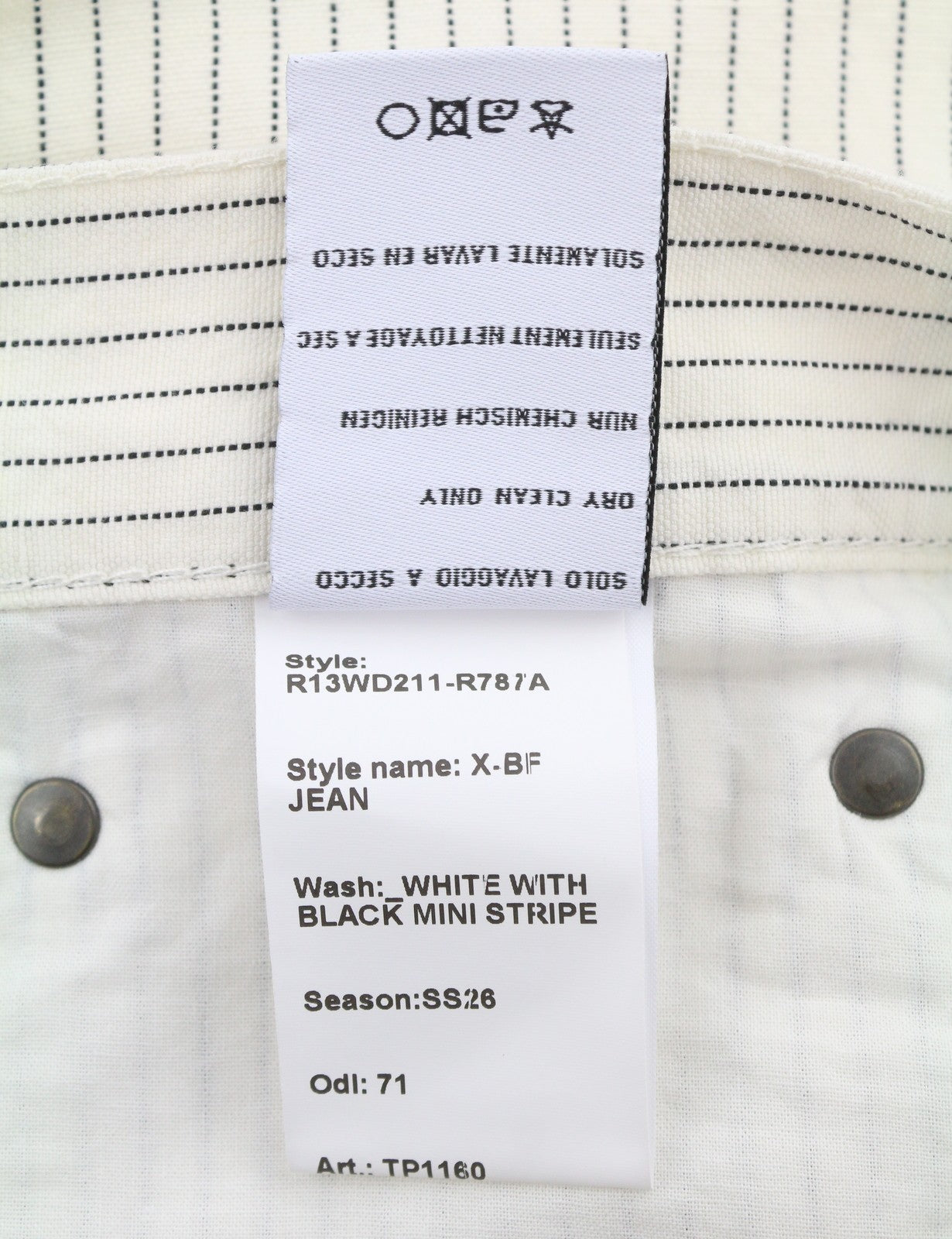 R13 X-BF Women Trousers 30 White With Black Mini Stripe Linen Blend SS26 RRP785