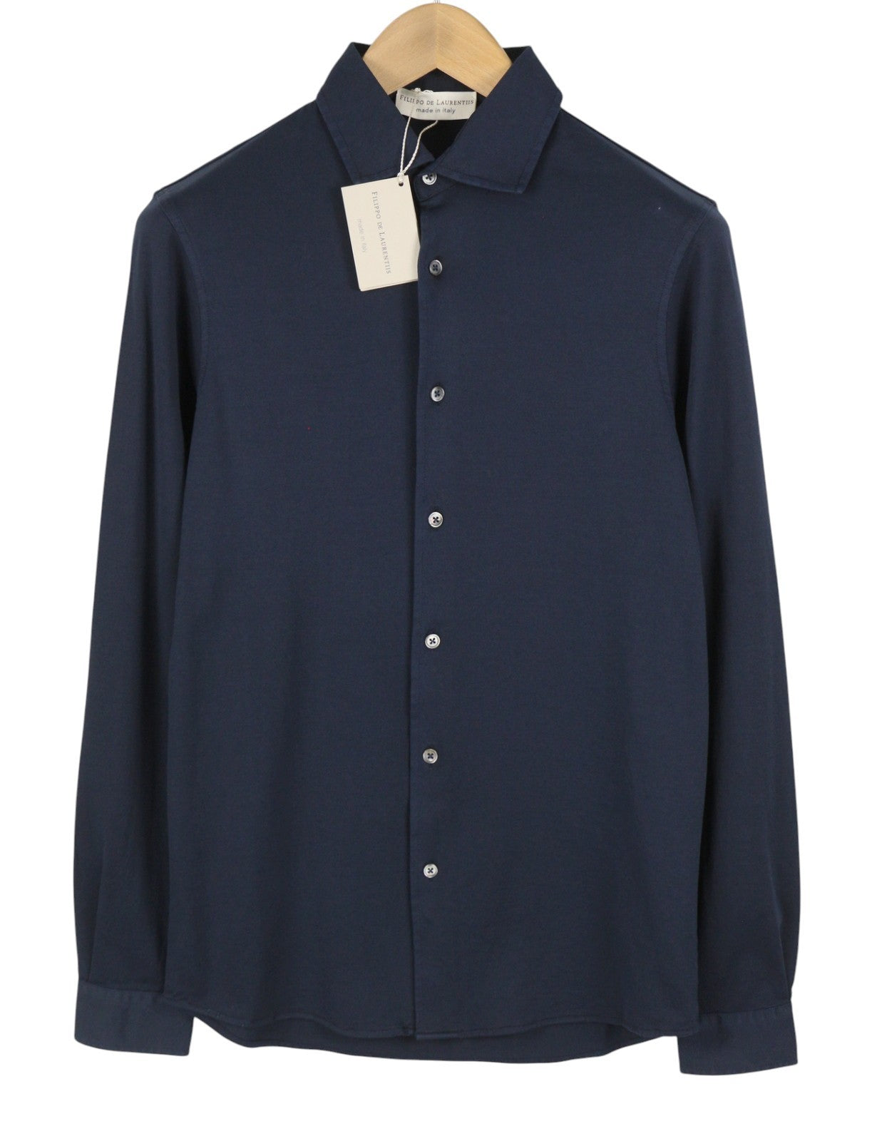 FILIPPO DE LAURENTIIS Men Shirt IT48 S Dark Blue Cotton Tricot Cutaway Collar