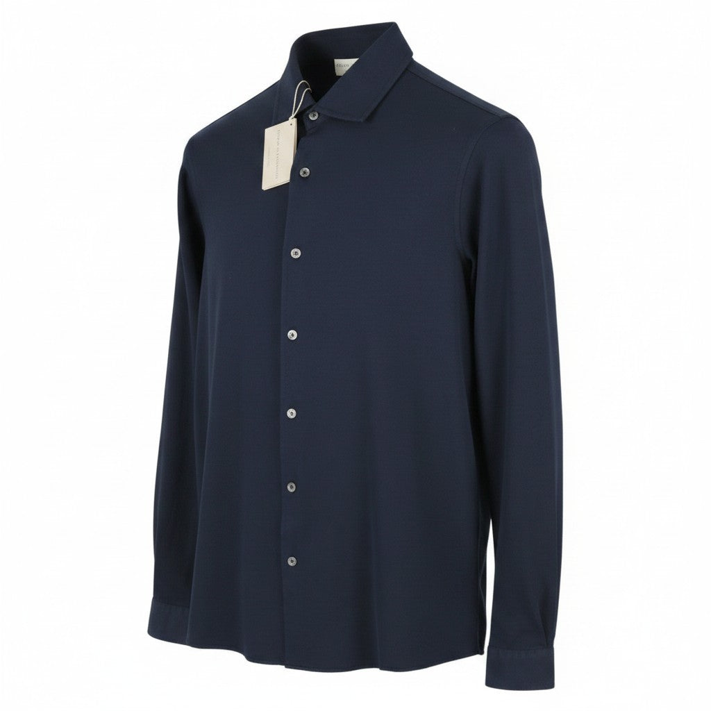 FILIPPO DE LAURENTIIS Men Shirt IT48 S Dark Blue Cotton Tricot Cutaway Collar