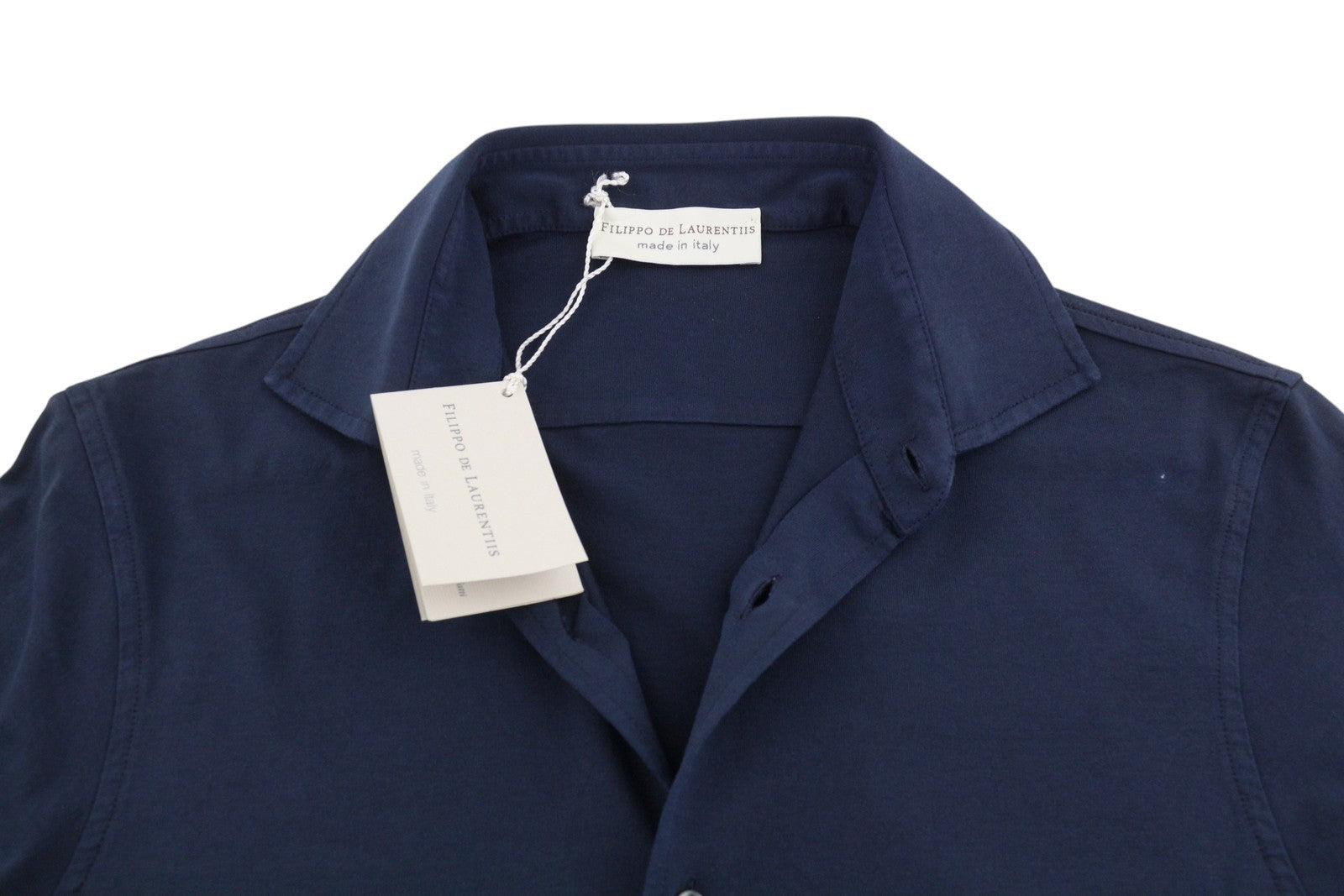 FILIPPO DE LAURENTIIS Men Shirt IT48 S Dark Blue Cotton Tricot Cutaway Collar