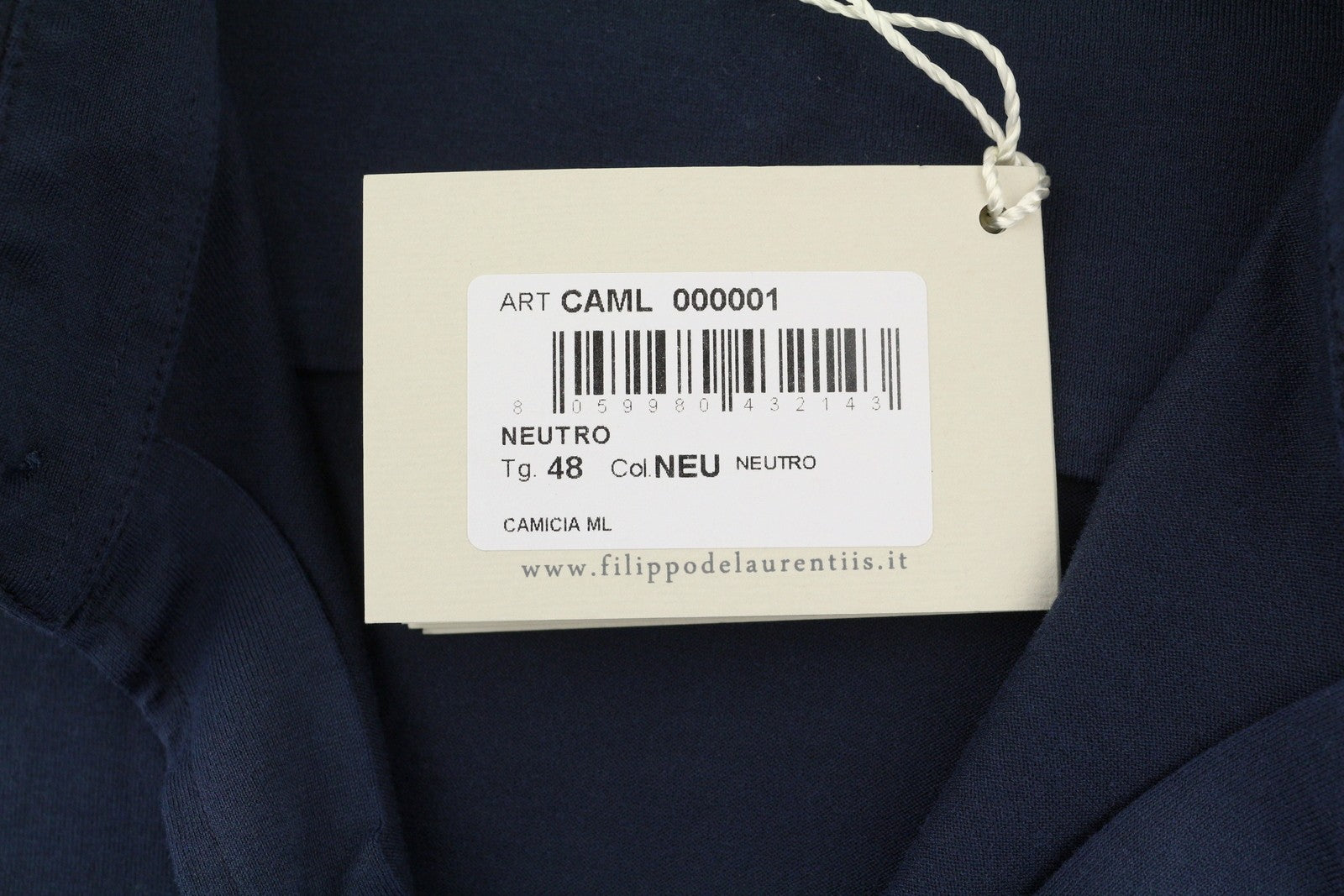 FILIPPO DE LAURENTIIS Men Shirt IT48 S Dark Blue Cotton Tricot Cutaway Collar