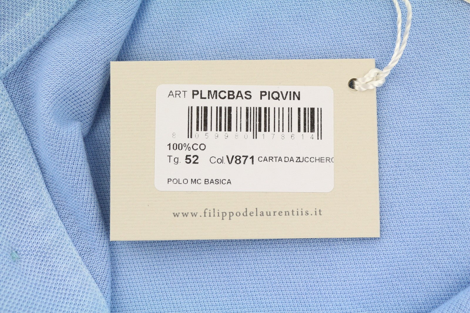 FILIPPO DE LAURENTIIS Men Polos IT52 L Blue Cotton Tricot Short Sleeve