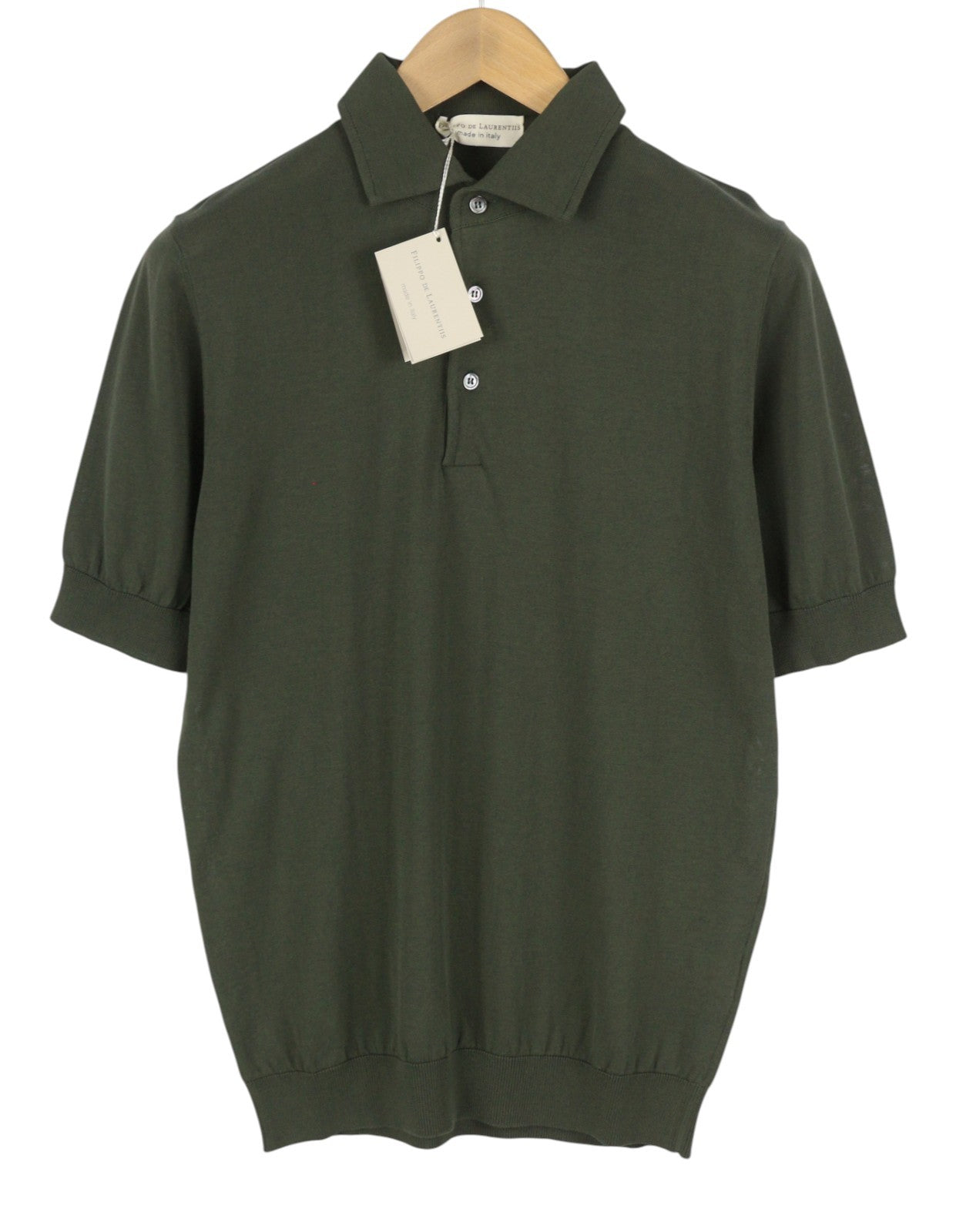 FILIPPO DE LAURENTIIS Men Polos IT50 M Dark Green Knit Cotton Short Sleeve