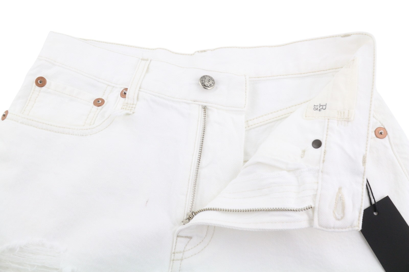 R13 Boyfriend Women Shorts 24 Aerin White Distress Ripped Zip Fly SS26