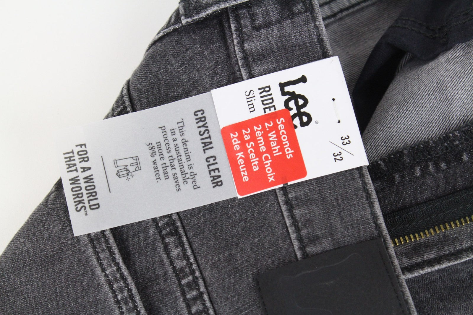 LEE Rider Men Jeans W33/L32 Grey Slim Cotton Stretch Faded Washed Denim 5-Pocket