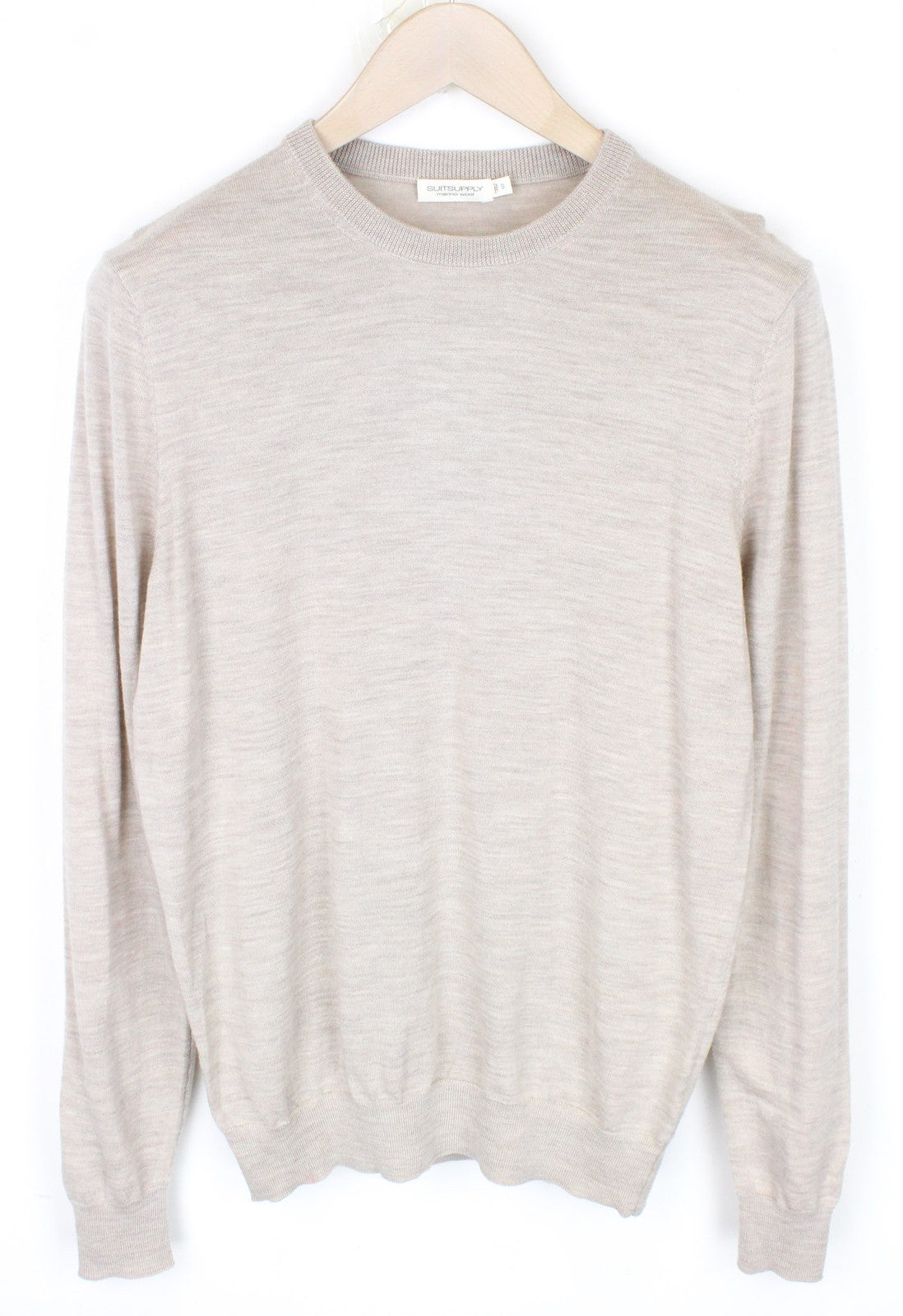 SUITSUPPLY Men Sweatshirt S Beige Brown Pure Merino Wool Long Sleeved Pull On