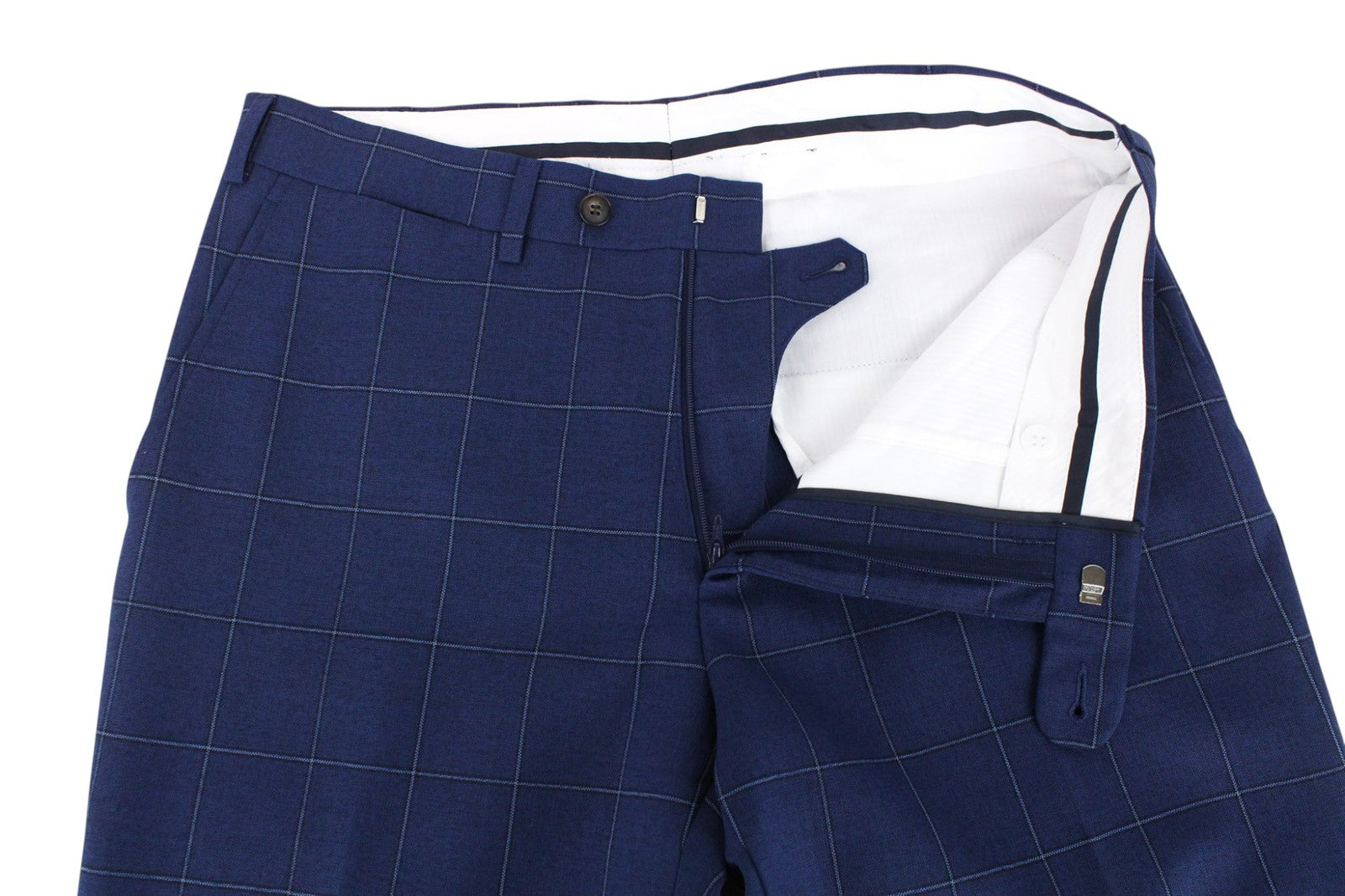 SUITSUPPLY Lazio Men Suit UK38R Blue Slim Windowpane Check 2-Piece Wool Mohair