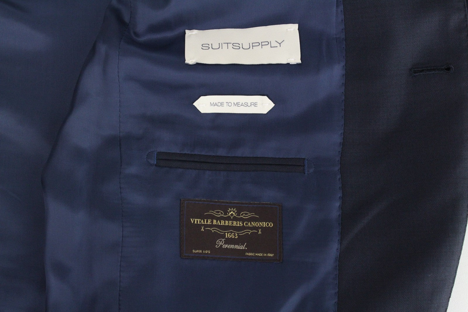 SUITSUPPLY Lazio Men Suit UK32 Navy Slim Cut Melange 3-Piece Perennial Wool