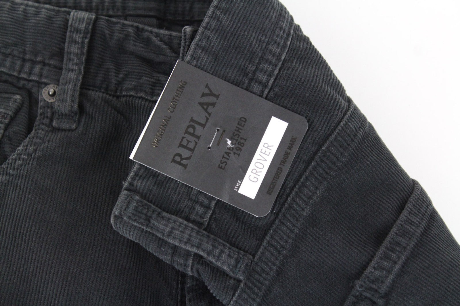 REPLAY Grover Men Trousers W30/L34 Dyed Grey Velvet Straight Corduroy Stretch