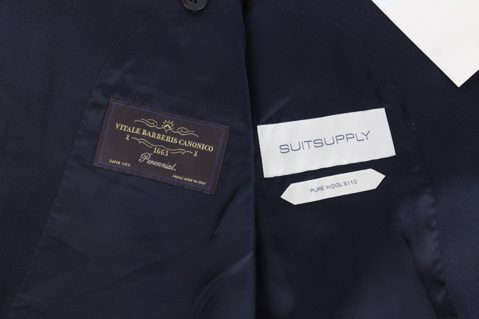 SUITSUPPLY Havana Peak Jetted Men Suit UK42L Blue Wool Super 110 Slim 3 Piece