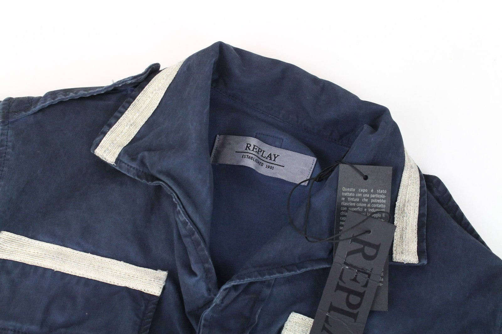 REPLAY Men Jacket XS Blue Cotton Stretch Lightweight Unlined