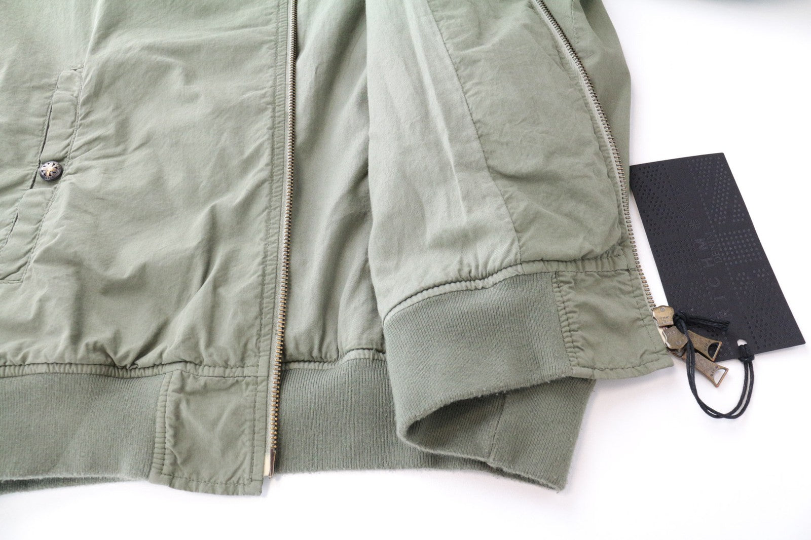 RICHMOND Men Jacket 48 M Green Pure Cotton Lightweight Zipped Bomber