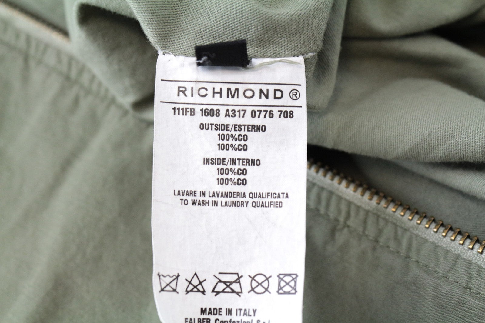 RICHMOND Men Jacket 48 M Green Pure Cotton Lightweight Zipped Bomber