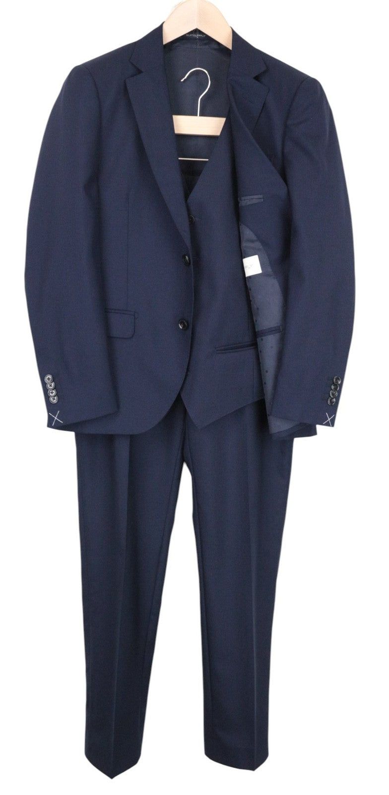 SUITSUPPLY La Spalla Men Suit UK38R Single-Breasted Blue Pure Wool 3 Piece