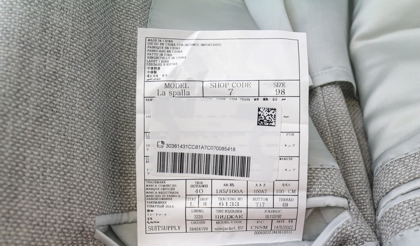 SUITSUPPLY La Spalla Men Suit UK40L Pure Wool Grey Single-Breasted 2 Piece