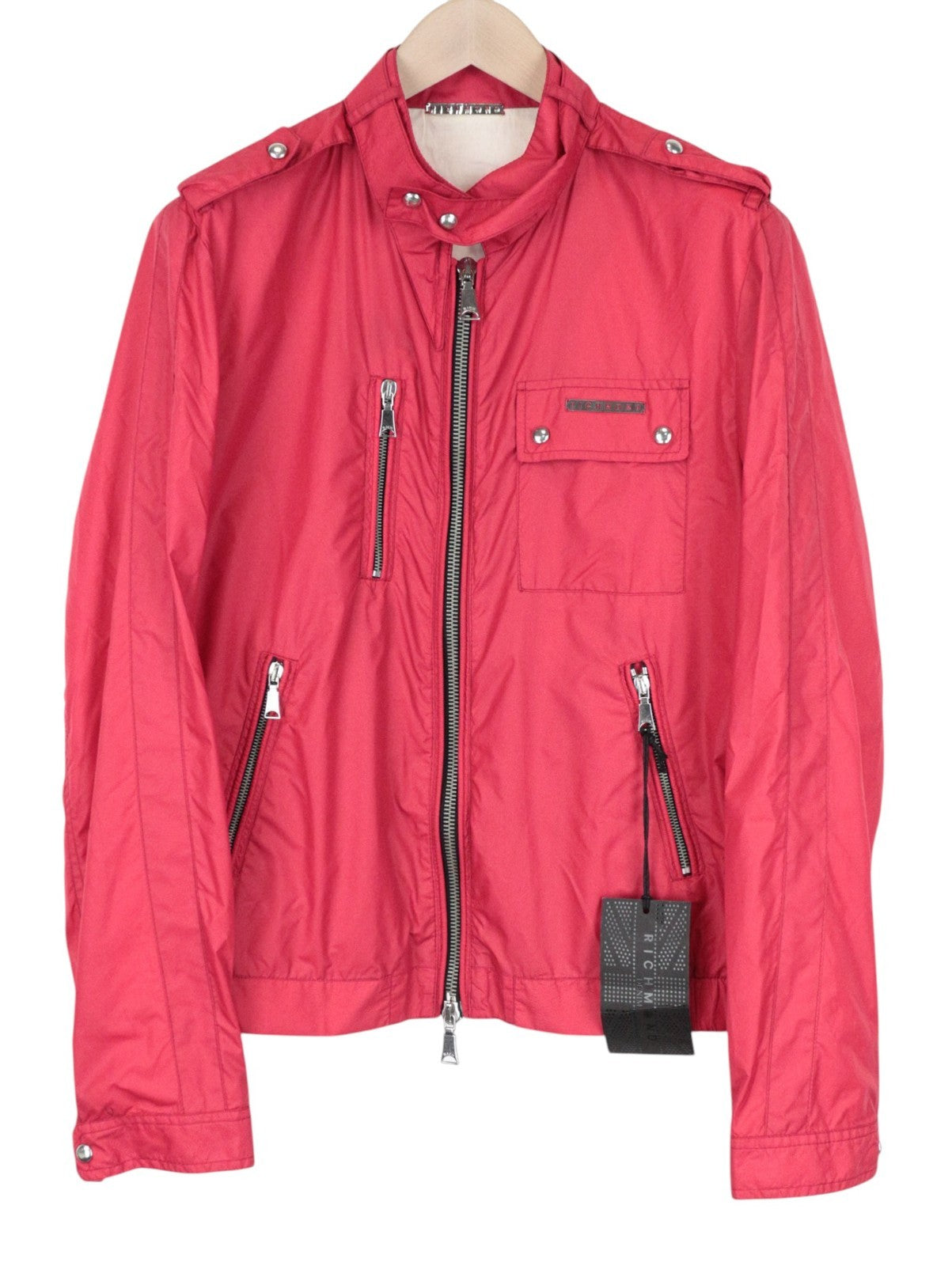 RICHMOND Men Jacket 48 Red Multi Pocket Lightweight Long Sleeved
