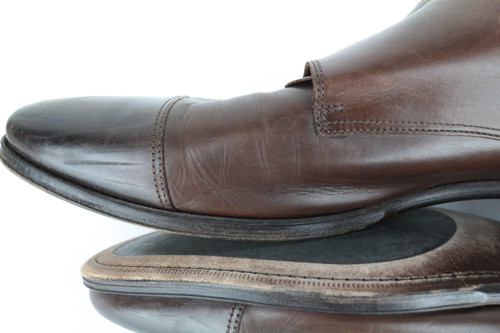 SUITSUPPLY Men Casual Shoes EU45 Brown Leather Double-Buckled Classic Low-Top