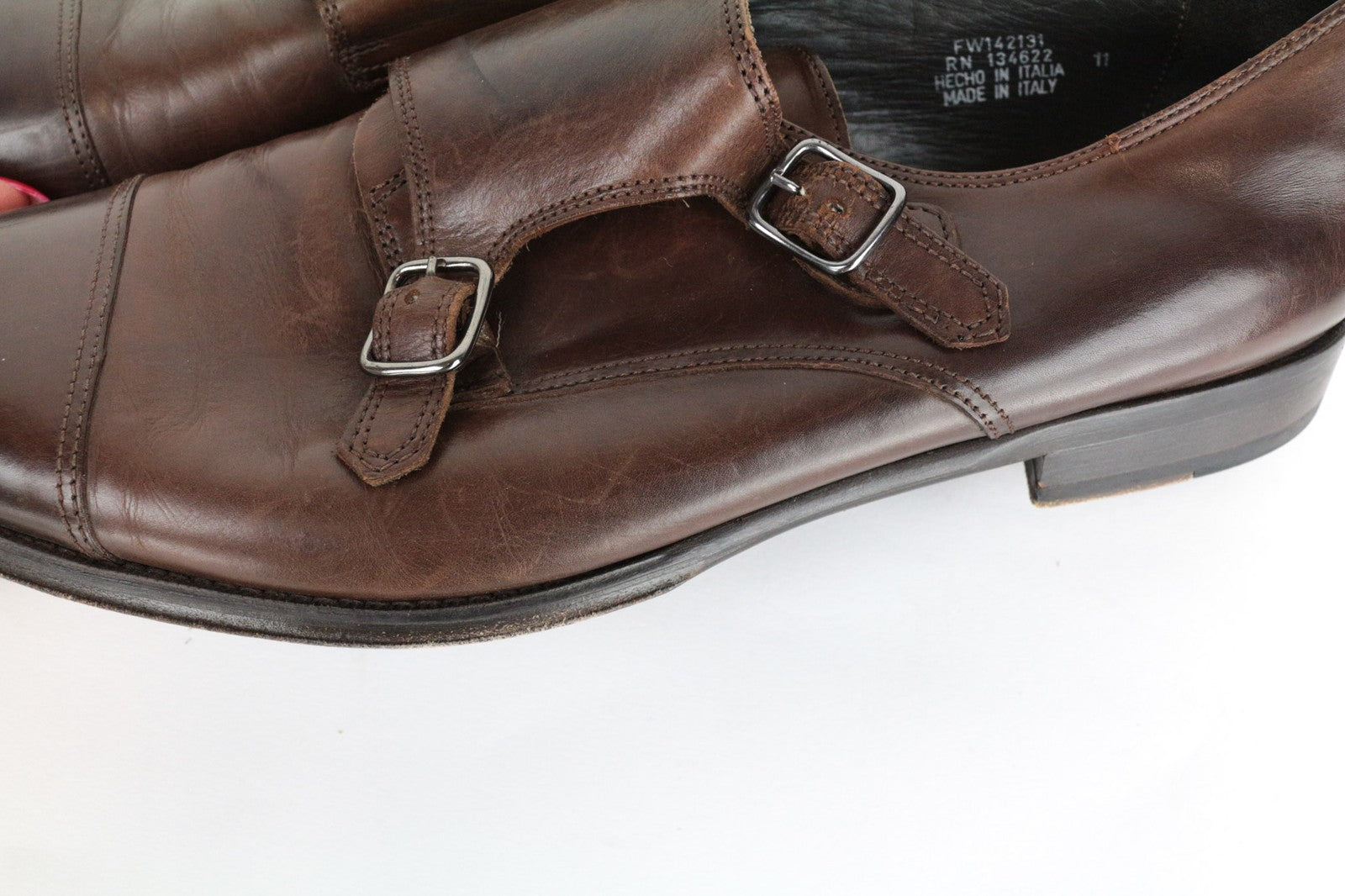 SUITSUPPLY Men Casual Shoes EU45 Brown Leather Double-Buckled Classic Low-Top