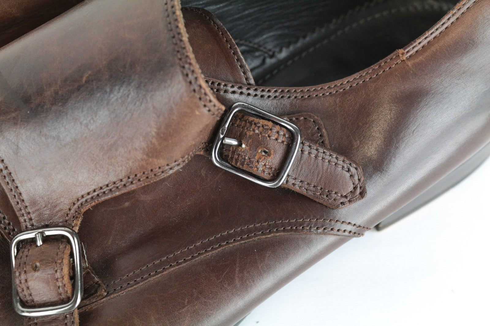 SUITSUPPLY Men Casual Shoes EU45 Brown Leather Double-Buckled Classic Low-Top