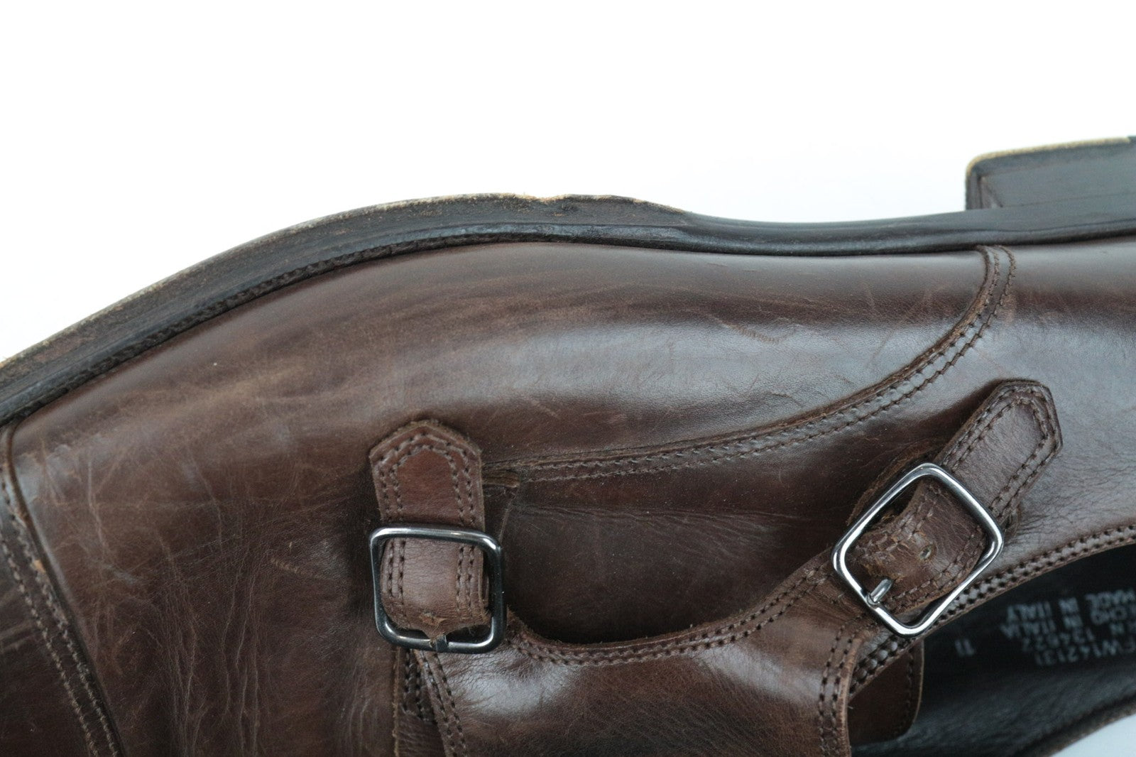 SUITSUPPLY Men Casual Shoes EU45 Brown Leather Double-Buckled Classic Low-Top