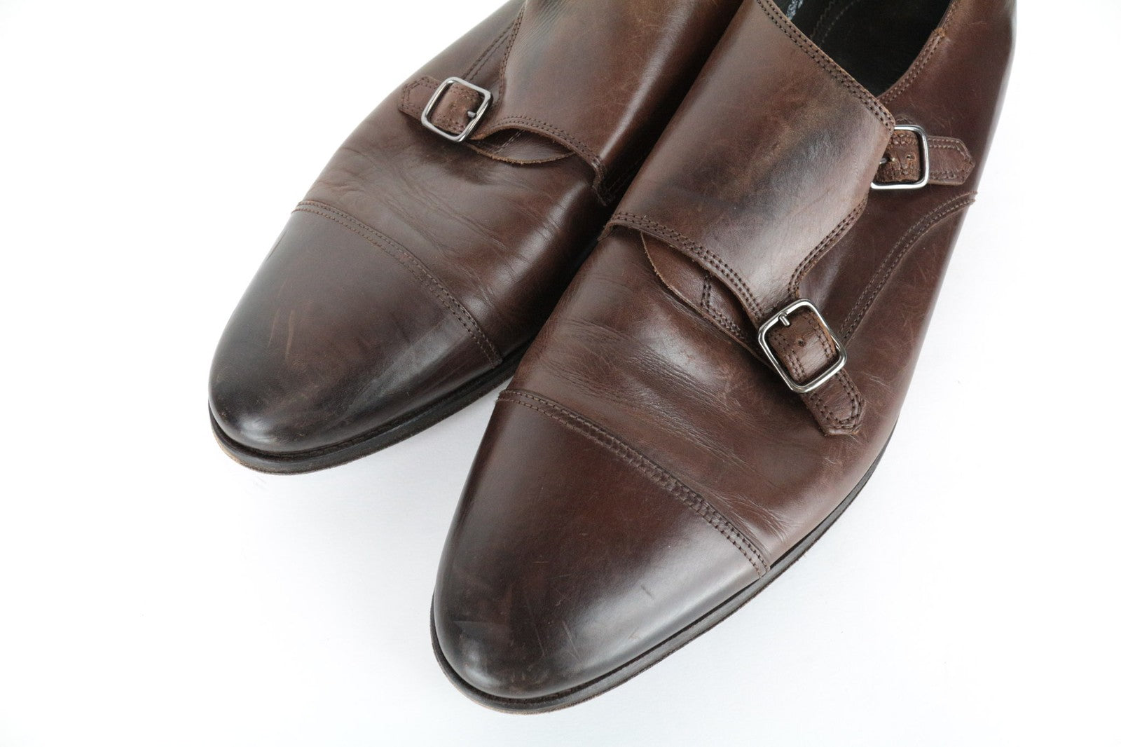 SUITSUPPLY Men Casual Shoes EU45 Brown Leather Double-Buckled Classic Low-Top