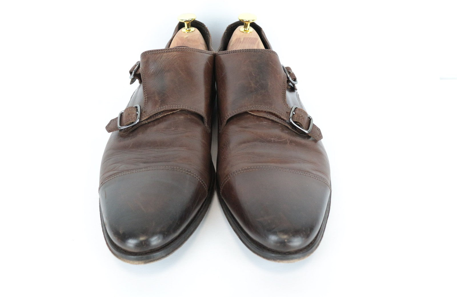 SUITSUPPLY Men Casual Shoes EU45 Brown Leather Double-Buckled Classic Low-Top