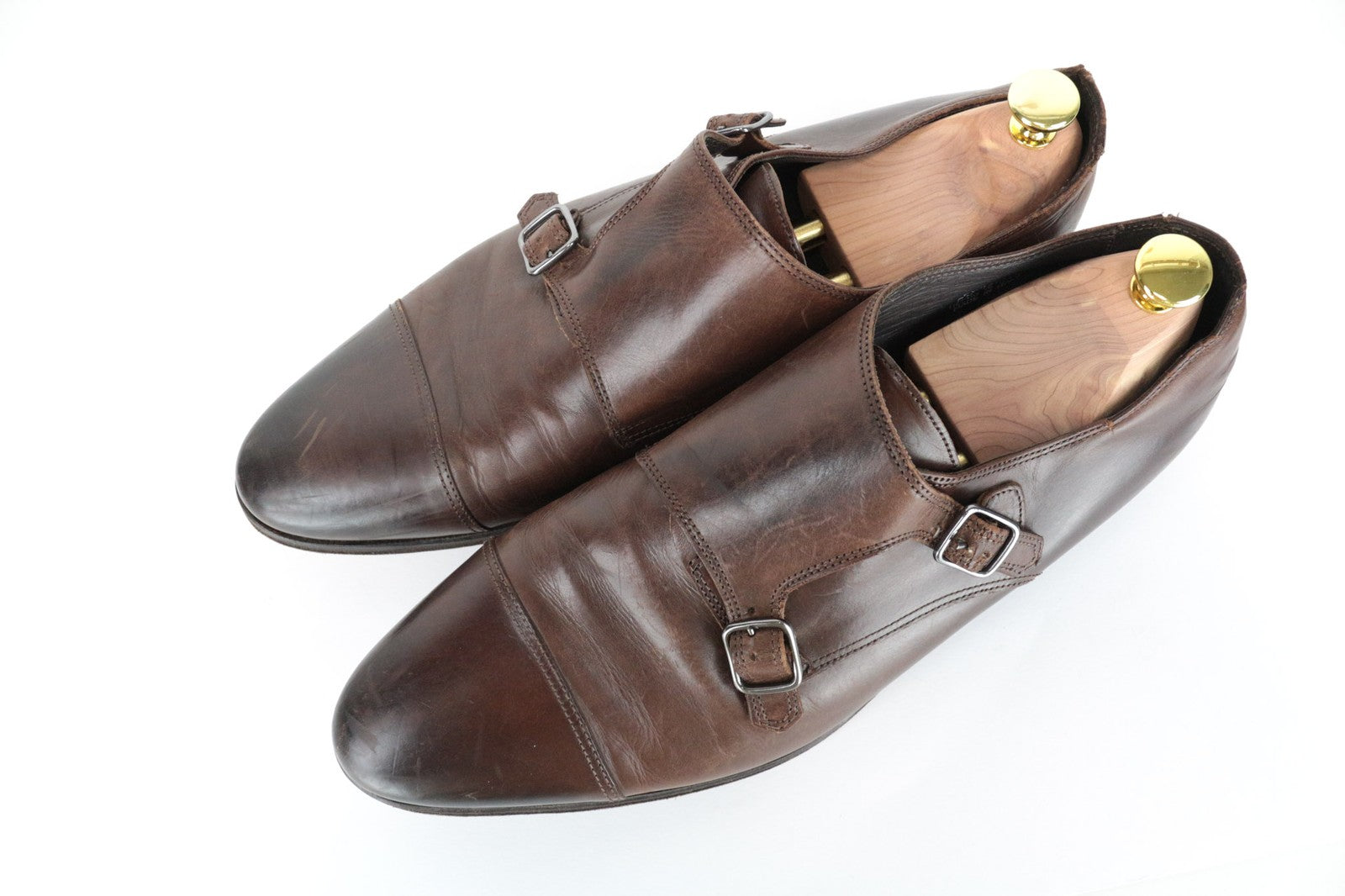 SUITSUPPLY Men Casual Shoes EU45 Brown Leather Double-Buckled Classic Low-Top