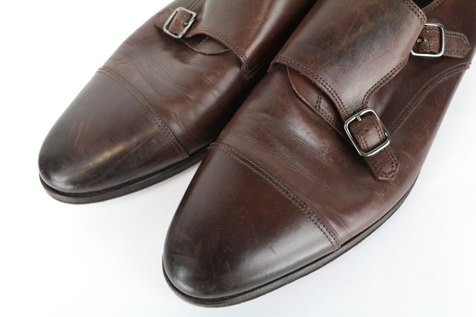 SUITSUPPLY Men Casual Shoes EU45 Brown Leather Double-Buckled Classic Low-Top
