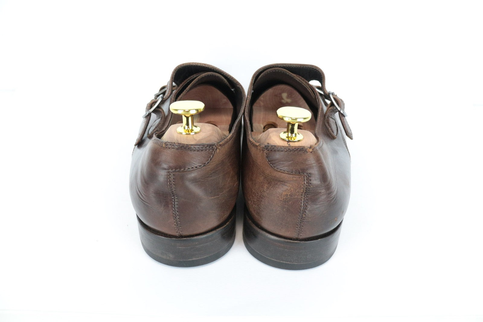 SUITSUPPLY Men Casual Shoes EU45 Brown Leather Double-Buckled Classic Low-Top