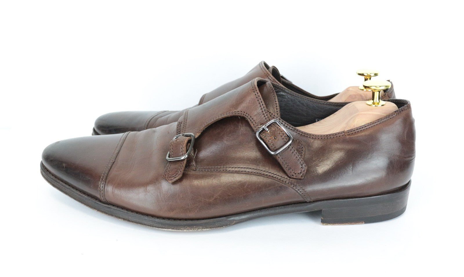 SUITSUPPLY Men Casual Shoes EU45 Brown Leather Double-Buckled Classic Low-Top