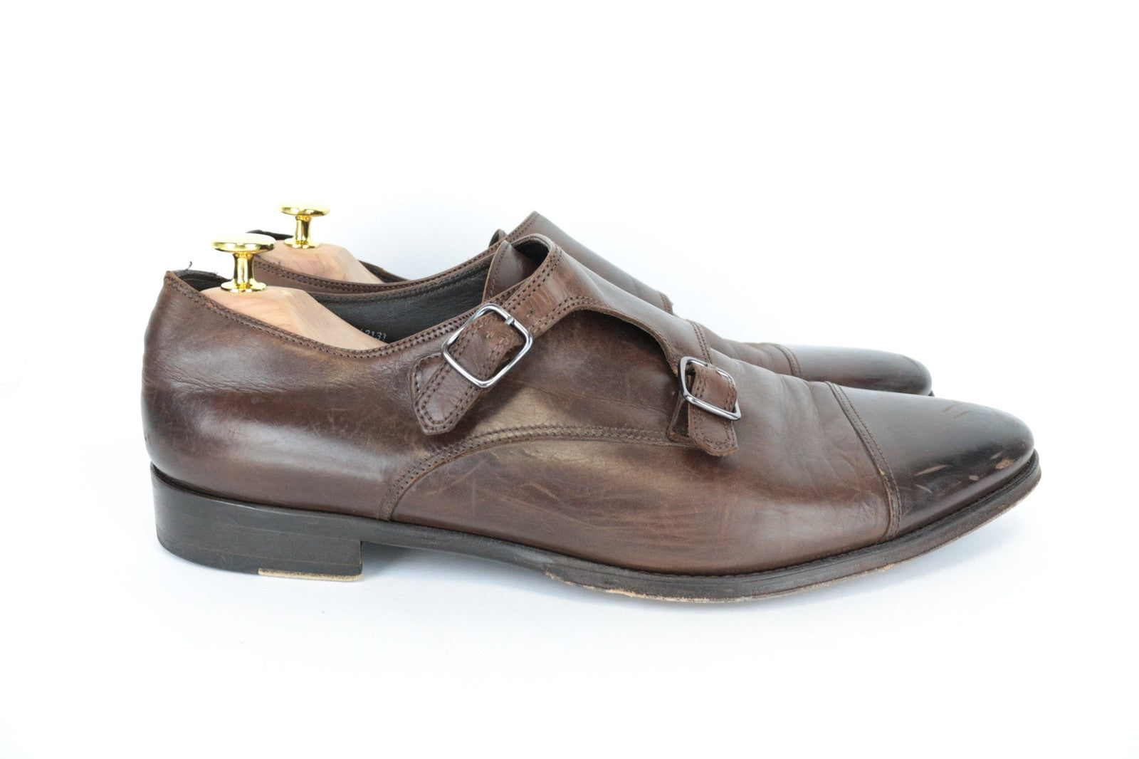 SUITSUPPLY Men Casual Shoes EU45 Brown Leather Double-Buckled Classic Low-Top