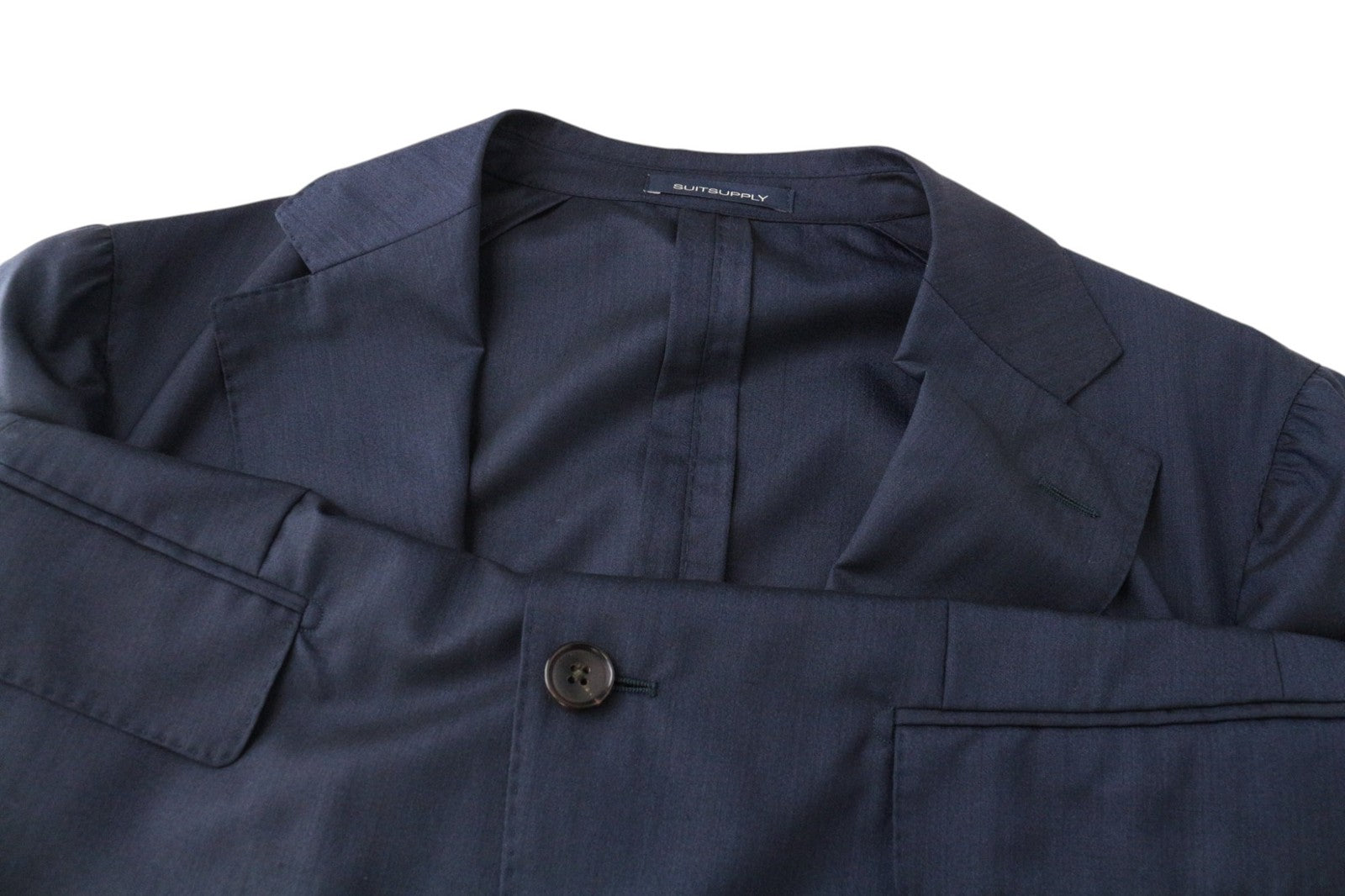 SUITSUPPLY Havana Unconstructed Men Suit UK38L Blue Slim 2Pc Melange Wool Silk