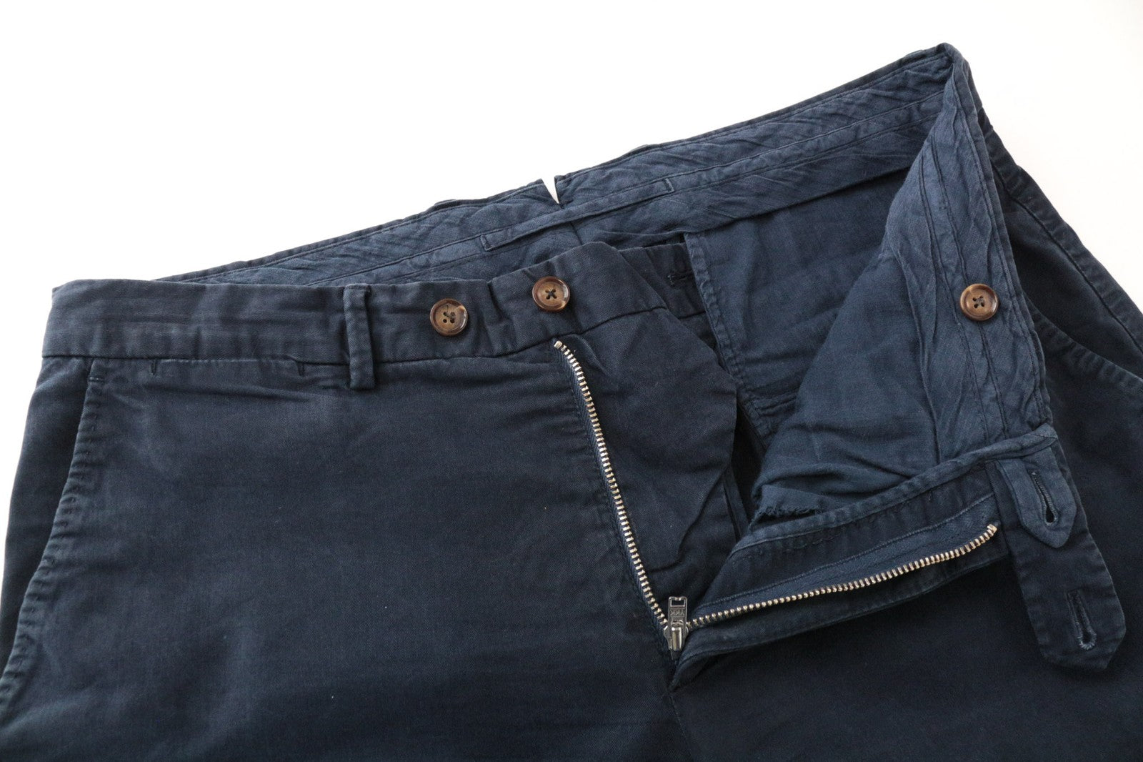 SUITSUPPLY Porto Novo Men Trousers UK32R Navy Flat-Front Stretch Chino Slim