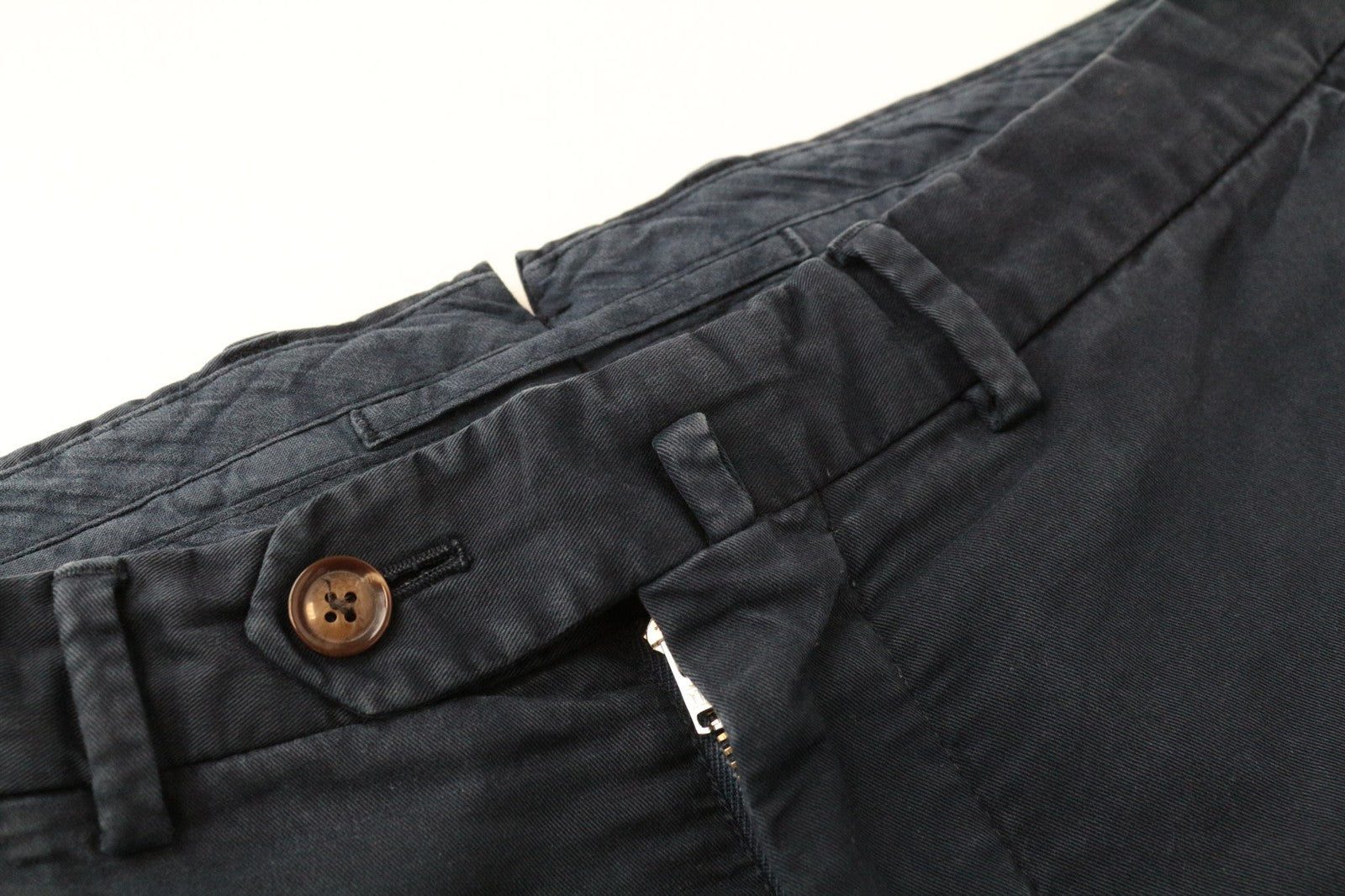 SUITSUPPLY Porto Novo Men Trousers UK32R Navy Flat-Front Stretch Chino Slim