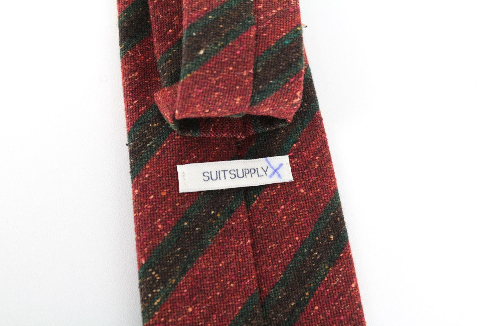 SUITSUPPLY Men Tie ~150 x 8 cm Red Striped Melange Silk Wool Cotton Blended