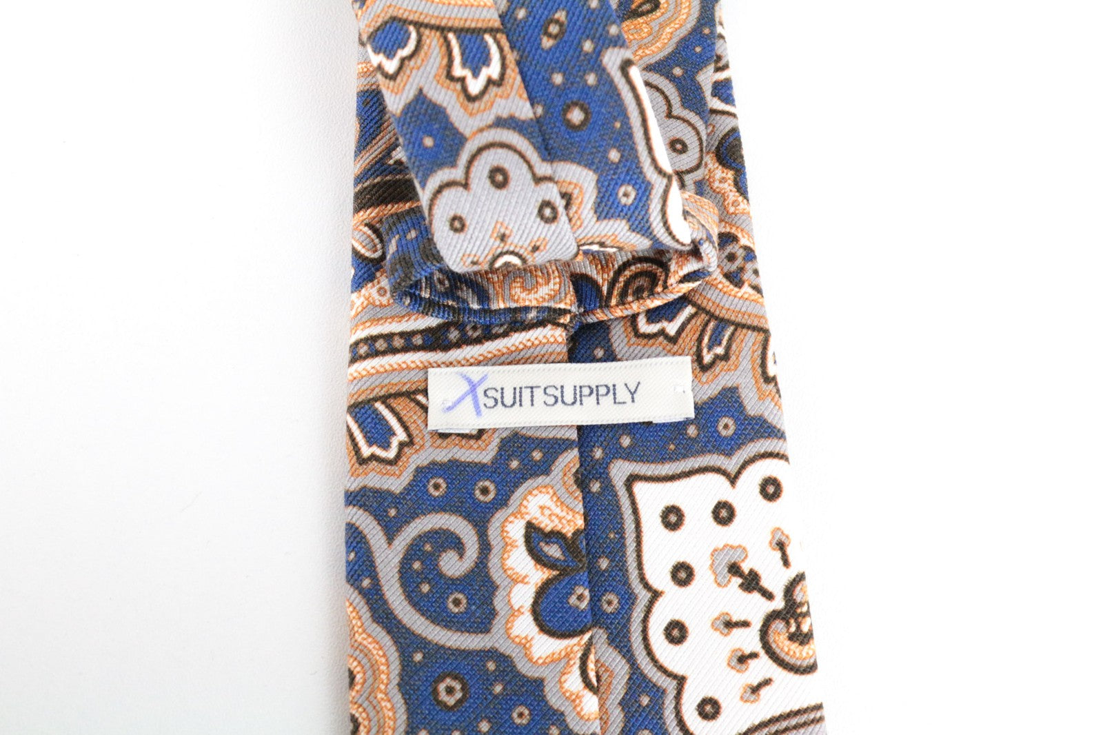 SUITSUPPLY Men Tie ~150 x 8 cm Blue Graphic Cotton Silk Blend Melange Formal