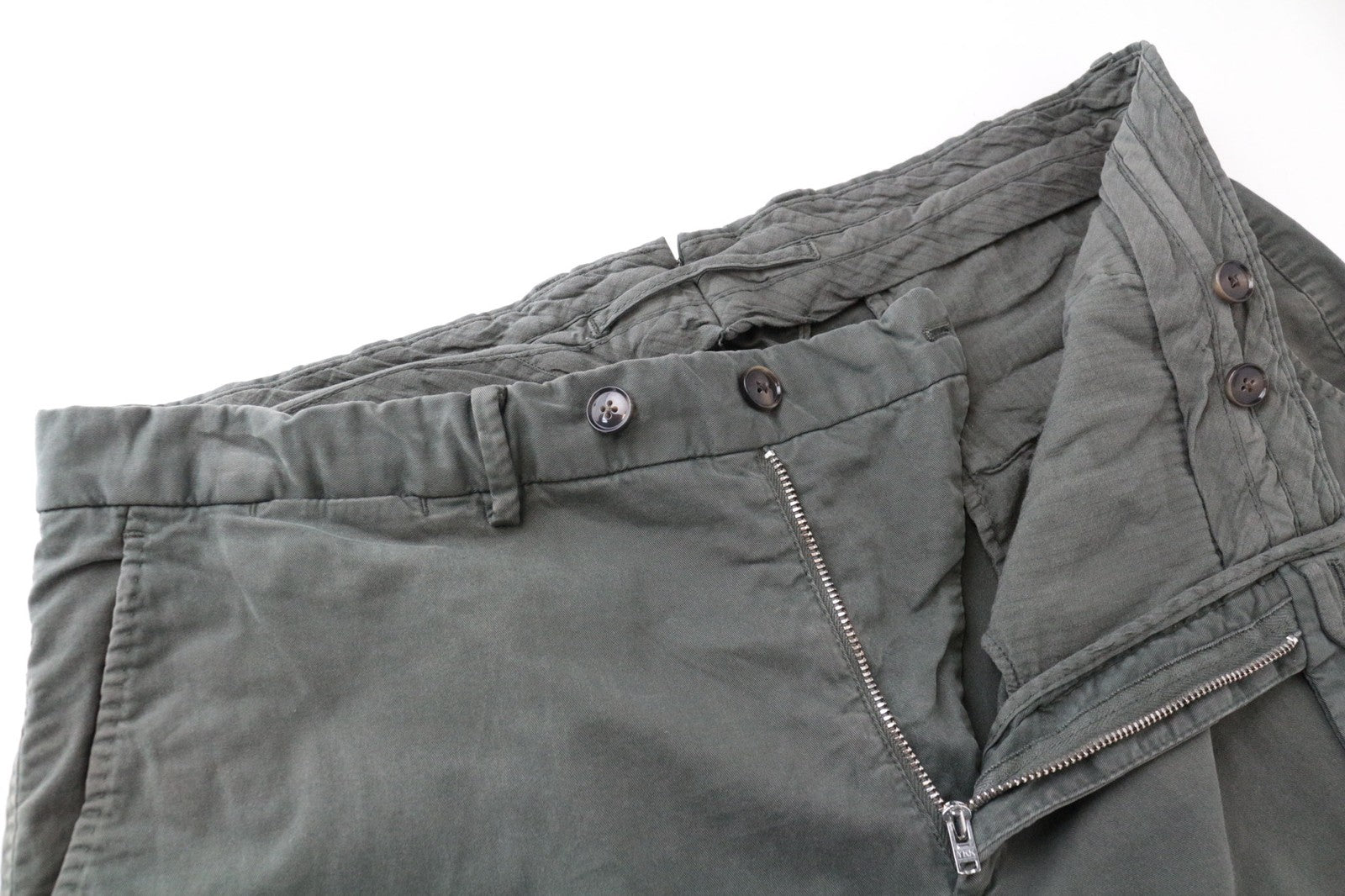 SUITSUPPLY Porto Novo Men Trousers UK36R Green Cotton Stretch Pleated Chino