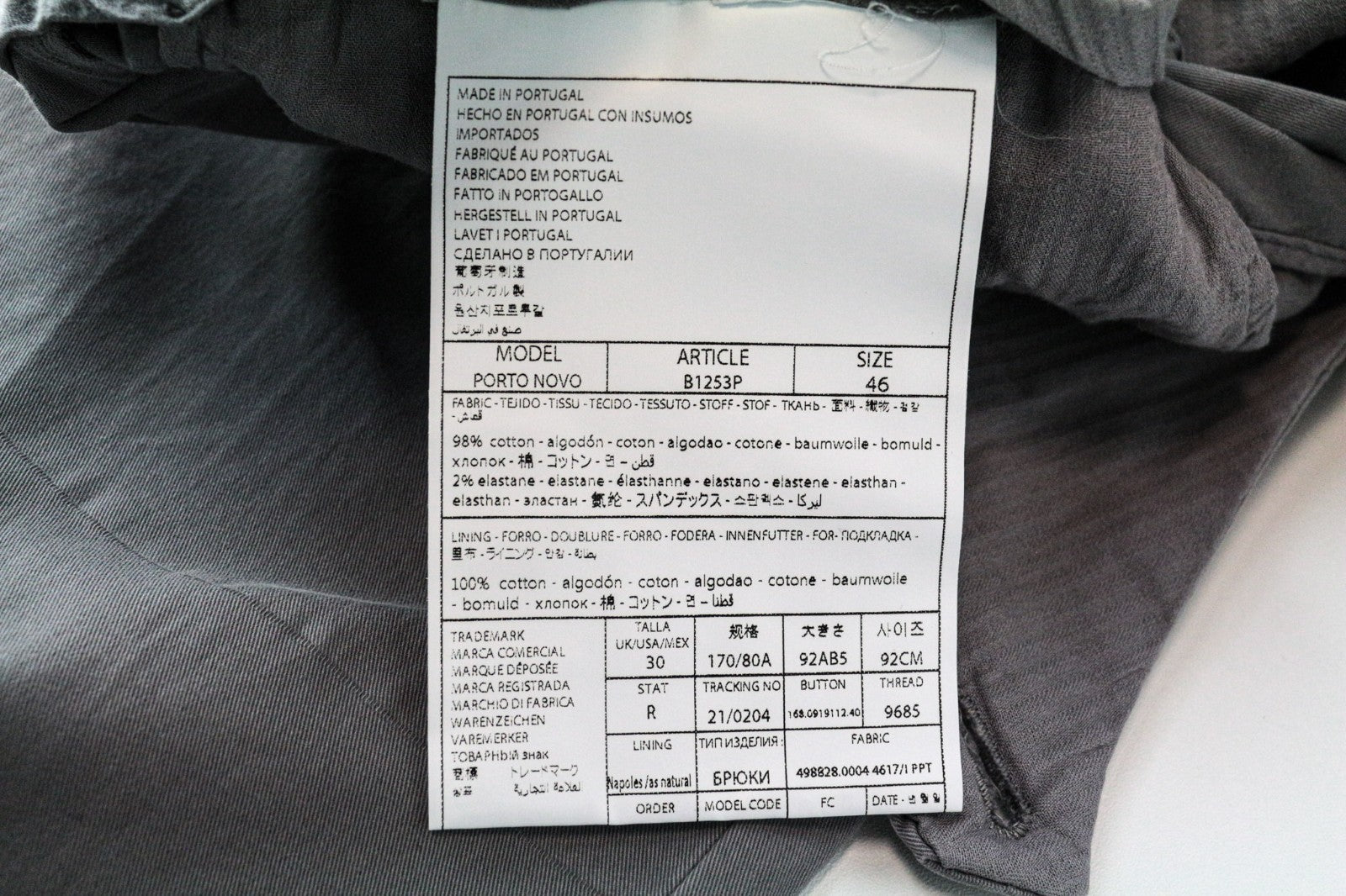 SUITSUPPLY Porto Novo Men Trousers UK30R Cotton Stretch Grey Pleated Chino