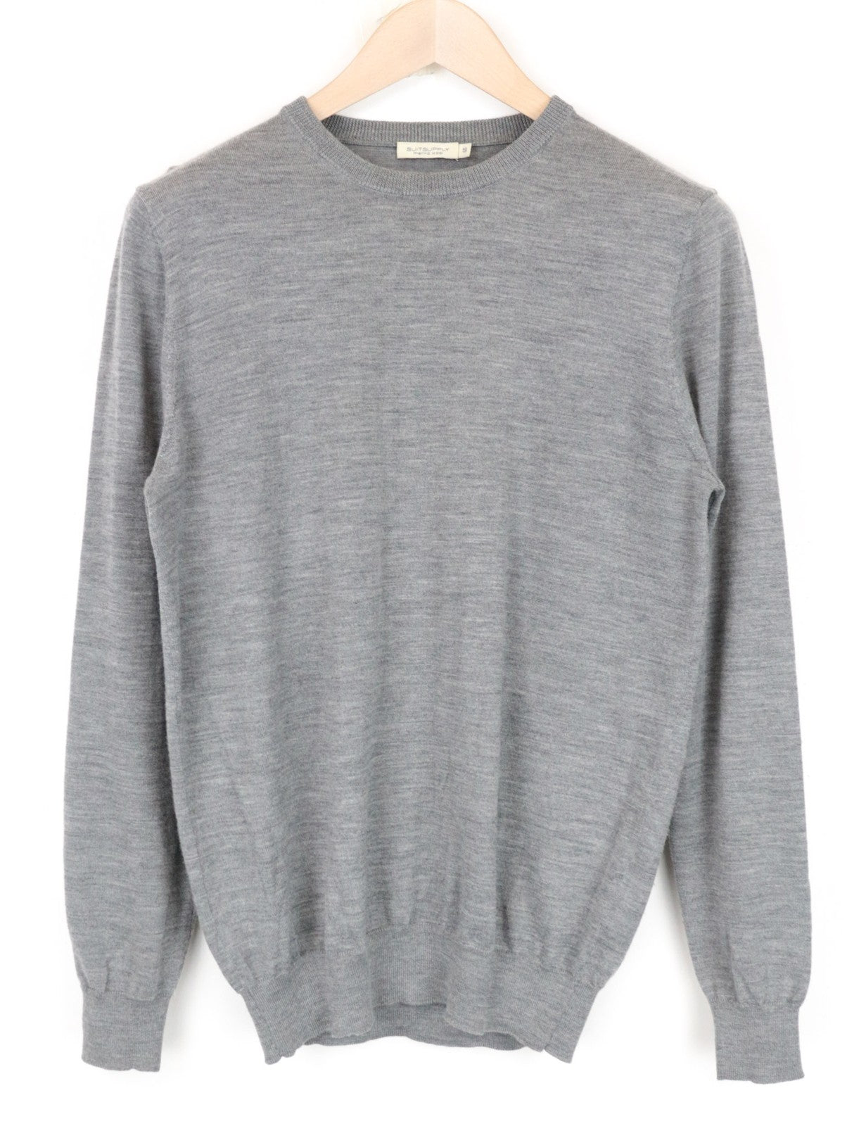 SUITSUPPLY Men Sweatshirt S Grey Pure Merino Wool Long Sleeved Plain Pull On