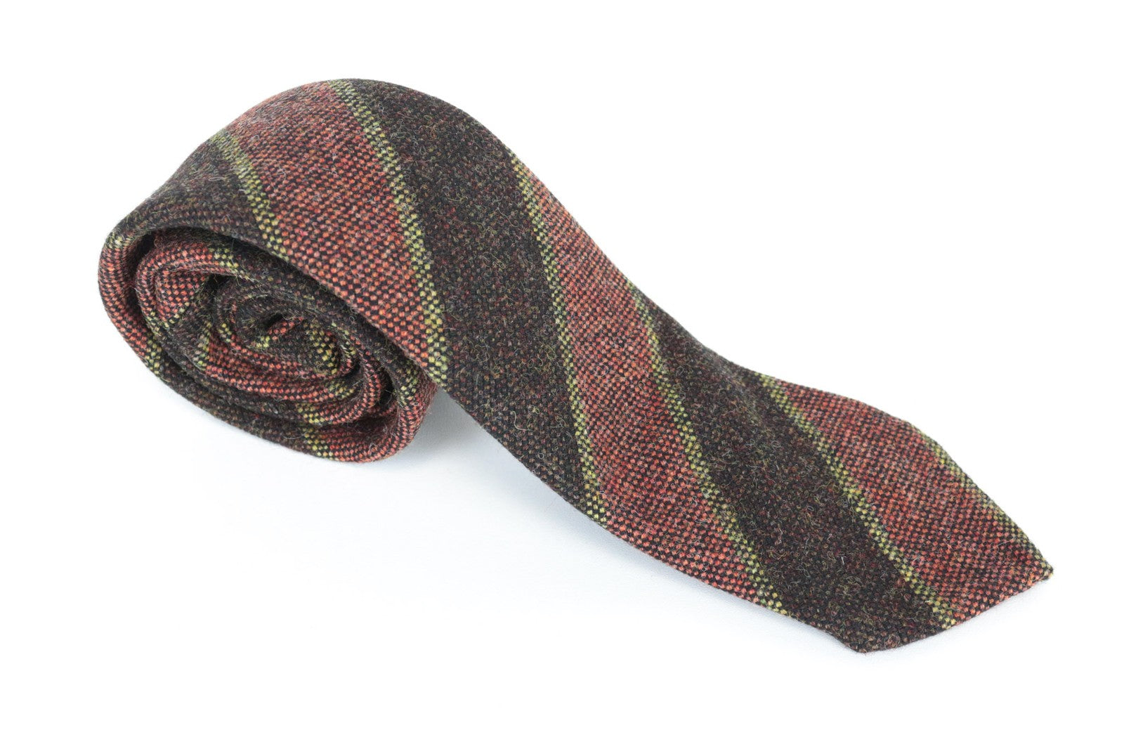 SUITSUPPLY Men Tie ~150 x 8 cm Brown Pure Wool Pointed-End Classic Striped