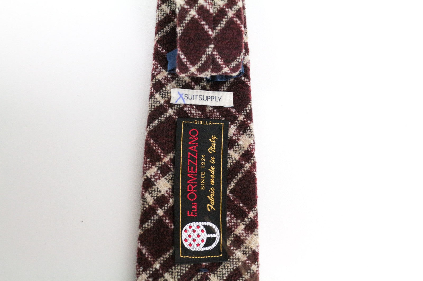 SUITSUPPLY Men Tie ~150 x 8 cm Dark Red Wool Blend Checked Pointed-End Formal