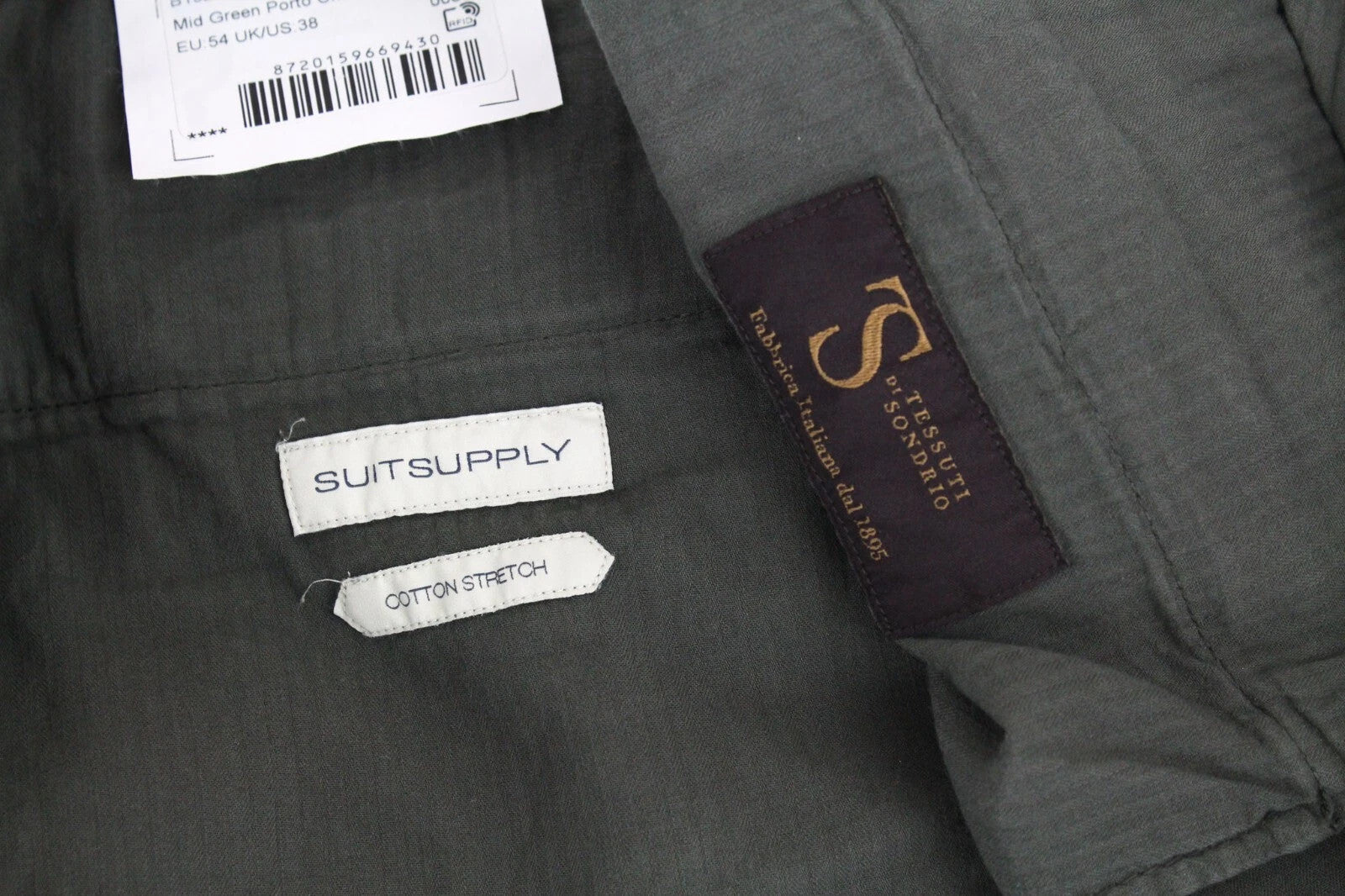 SUITSUPPLY Porto Novo Men Trousers UK38R Green Cotton Stretch Pleat Front Chino