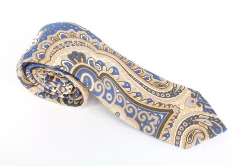 SUITSUPPLY Men Tie ~150 x 8 cm Blue Beige Patterned Cotton Silk Pointed-End