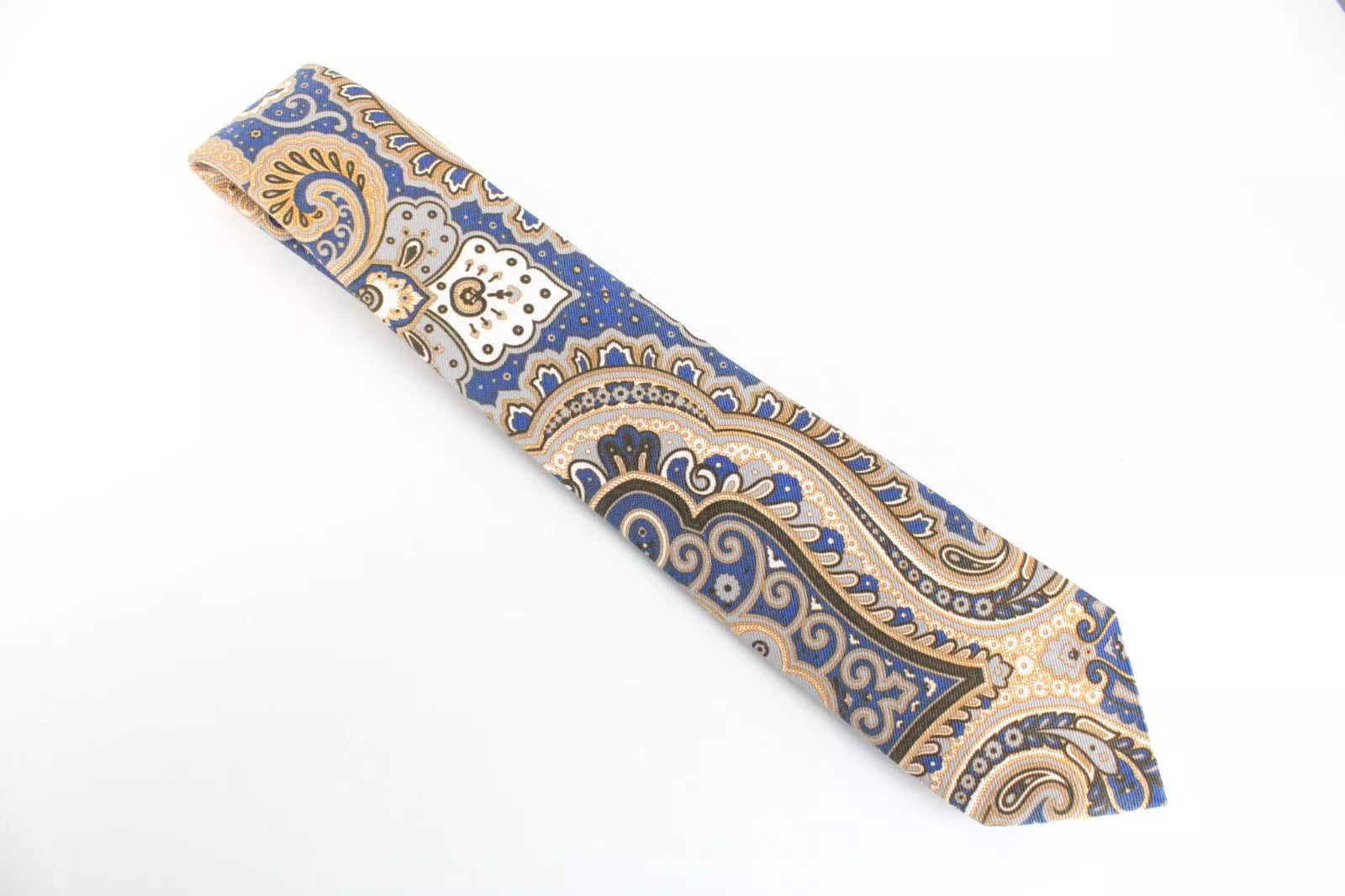 SUITSUPPLY Men Tie ~150 x 8 cm Blue Beige Patterned Cotton Silk Pointed-End