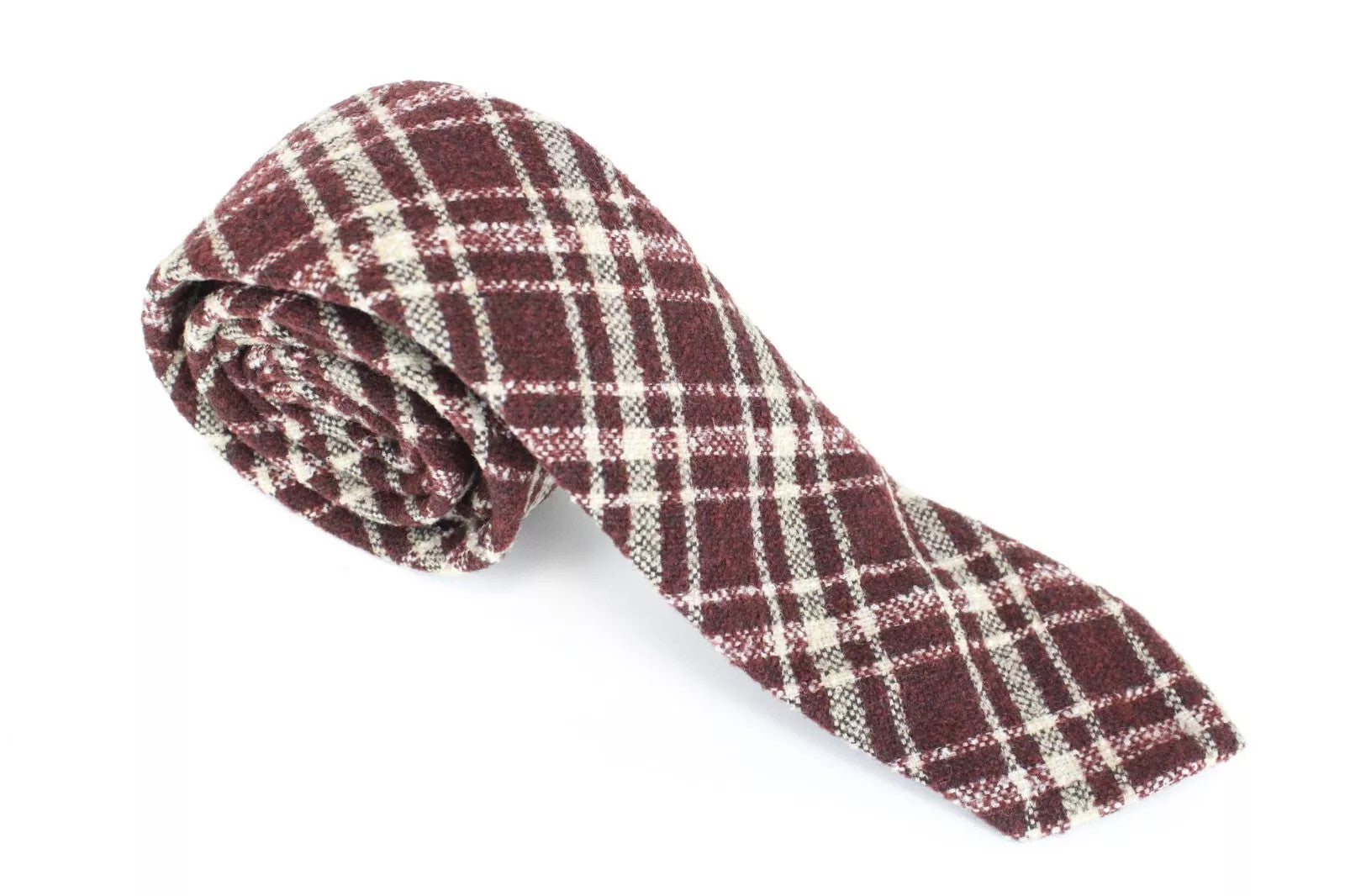 SUITSUPPLY Men Tie ~150 x 8 cm Dark Red Wool Blend Check Pattern Pointed-End