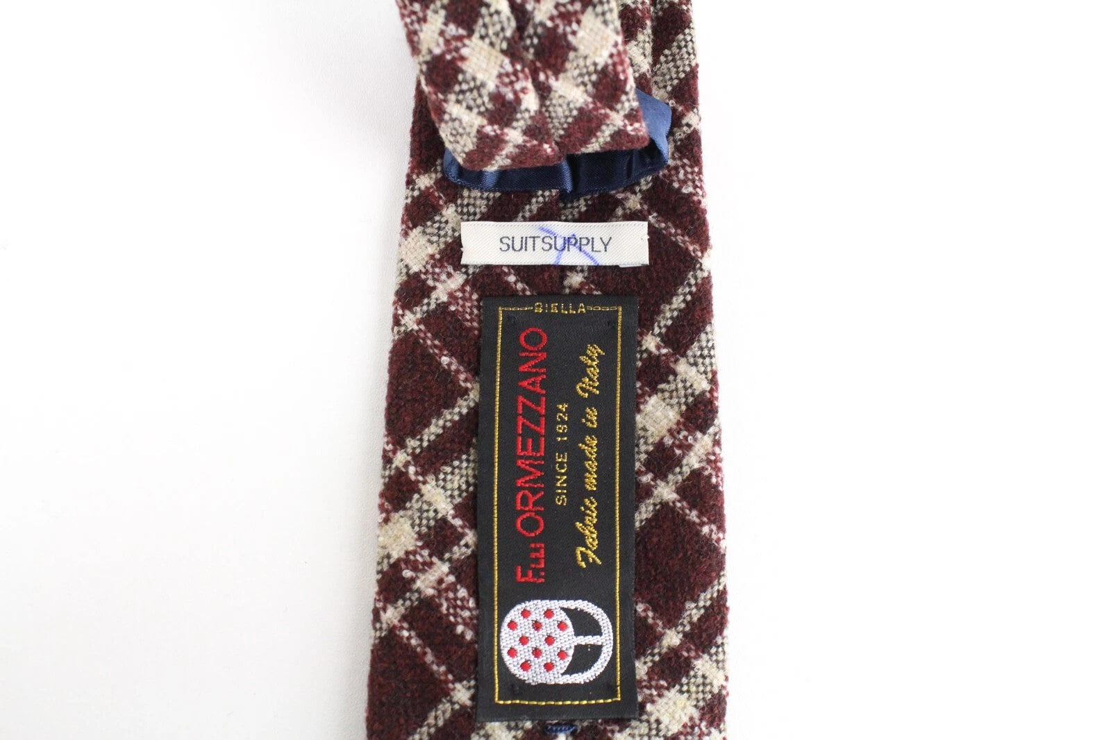 SUITSUPPLY Men Tie ~150 x 8 cm Dark Red Wool Blend Check Pattern Pointed-End