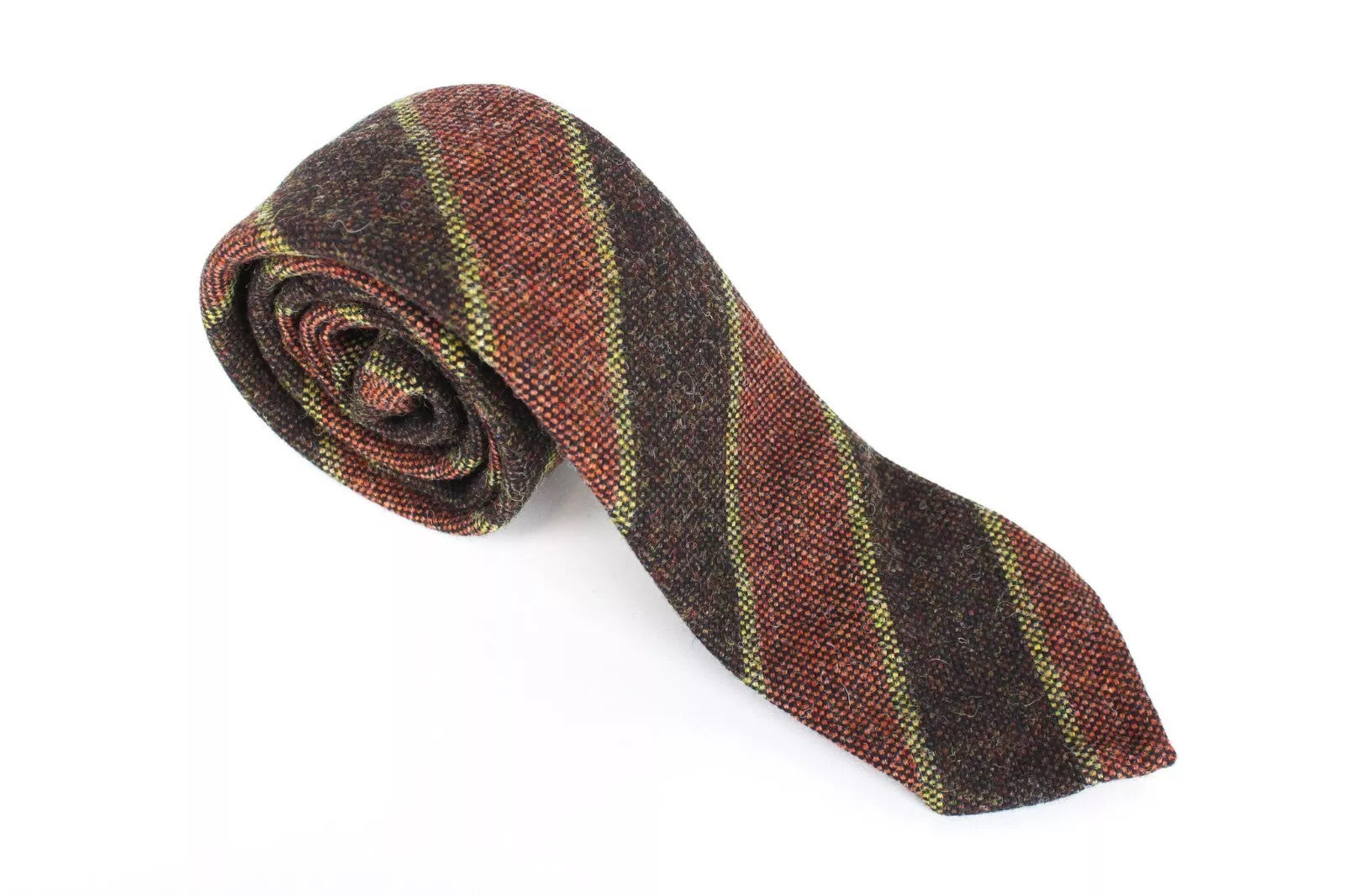 SUITSUPPLY Men Tie ~150 x 8 cm Brown Pure Wool Striped Pointed-End Classic