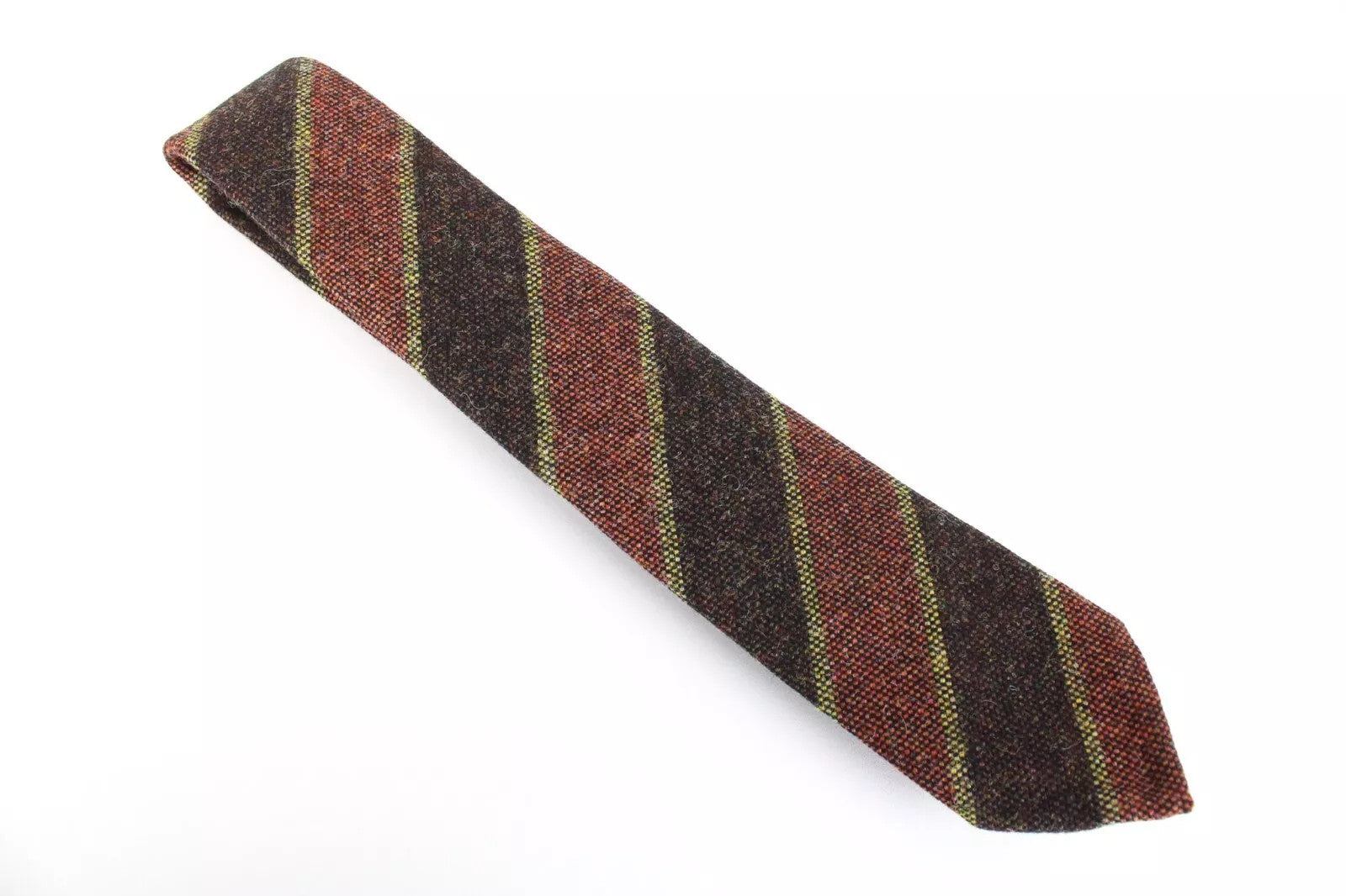 SUITSUPPLY Men Tie ~150 x 8 cm Brown Pure Wool Striped Pointed-End Classic
