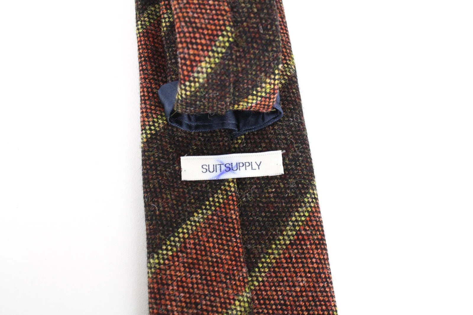 SUITSUPPLY Men Tie ~150 x 8 cm Brown Pure Wool Striped Pointed-End Classic
