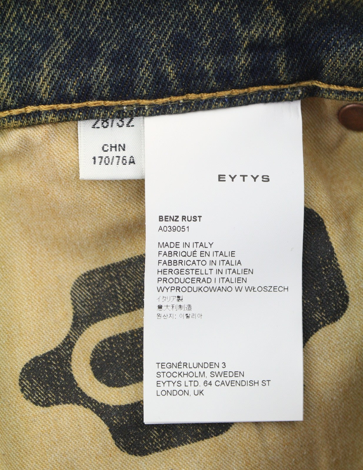 EYTYS Benz Rust Baggy Fit Men Jeans W28/L32 Orange & Blue Washed Unisex RRP370